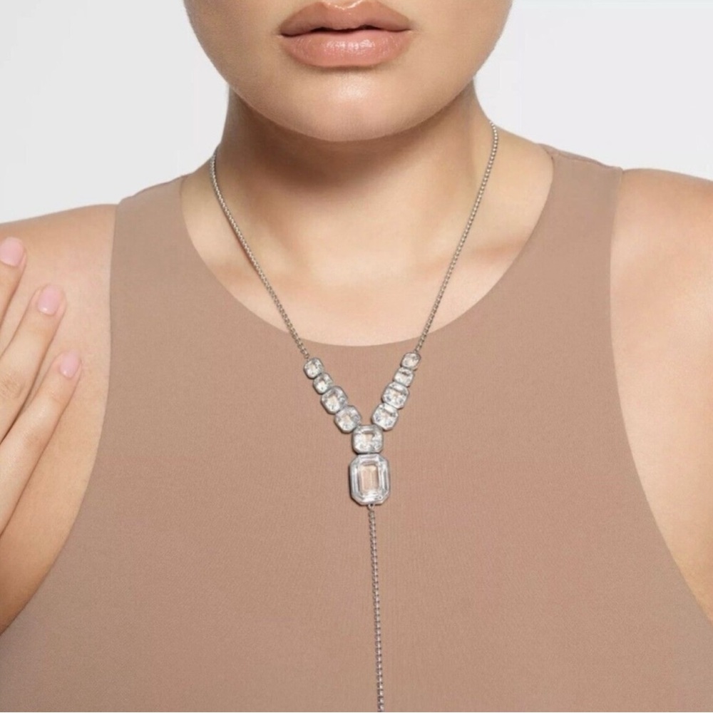 BNWT Swarovski x SKIMS body chain necklace Box Y-shape White Stainless Steel
